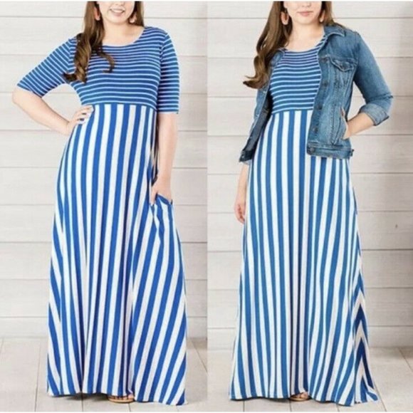 Matilda Jane Dresses & Skirts - Matilda Jane Dress Womens L Blue Striped Maxi Jersey Stretch NWT